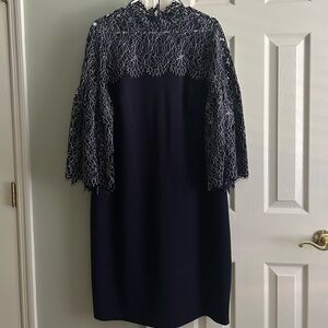 Elegant Navy Lace Overlay Dress